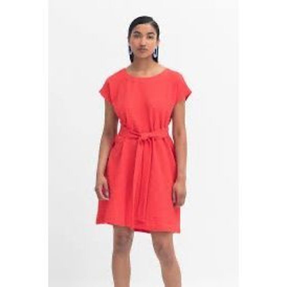 J. Crew Women's L Short Sleeve Tie Belt Sheath Dress Guava Orangy Pink Coastal